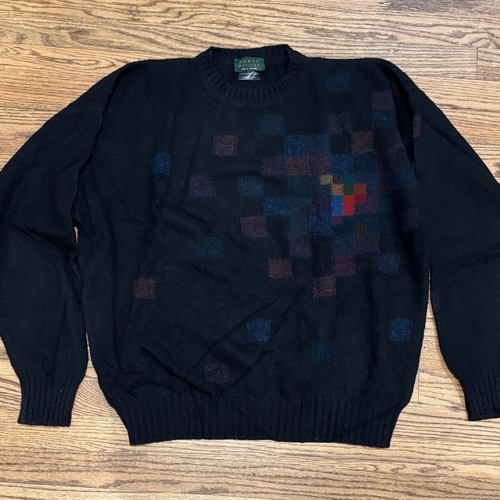 Scott Officer Men's Black Cashmere Sweater with Multicolor Pattern